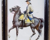 Miniature Print of Nobleman on his Black Steed Black Frame Gold Accent