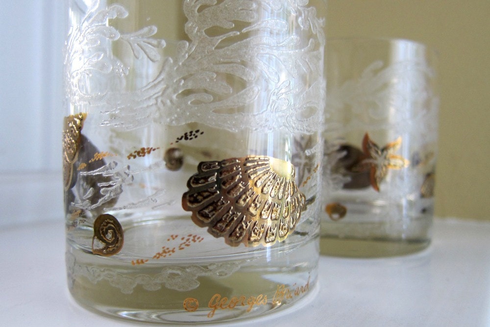 Pair of Georges Briard On The Rocks Glasses with Ocean Theme
