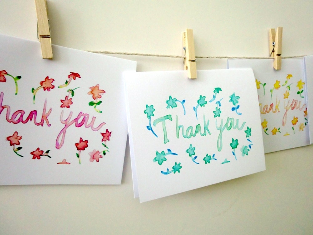 Spring Flower Thank You Notes - Floral Watercolor Card Set - Colorful Art Thank You Cards, Set of 4