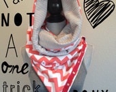 Chevron coral with white/black stripe reversible snap scarf