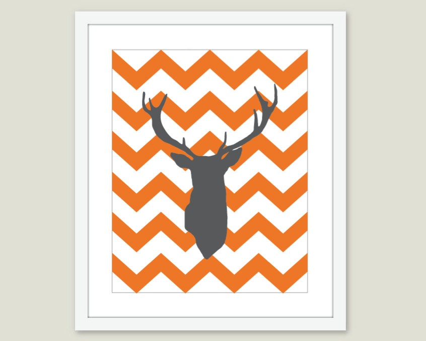 Deer Antlers Chevron Digital Print  Modern Home Decor Zigzag Tangerine Orange Nectarine
