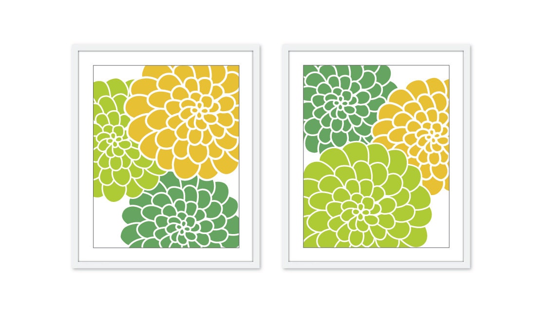 Succulent Plants Digital Print Set - Wall Art - Yellow Lemon Zest Lime Green Emerald- Modern - Woodland - Spring Summer Home Decor