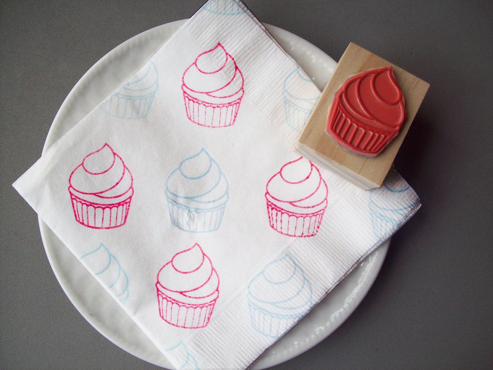 Cupcake Rubber Stamp, Cute for Birthday Parties, Cupcake Toppers, Baking, and More