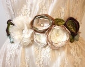 Brown, Champagne, Ivory, Sage, Mint Rose Flower Sash