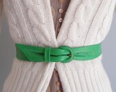 vintage belt / Bright Green soft leather cinch Belt by Ruza Elegant ... fits 23 to 28