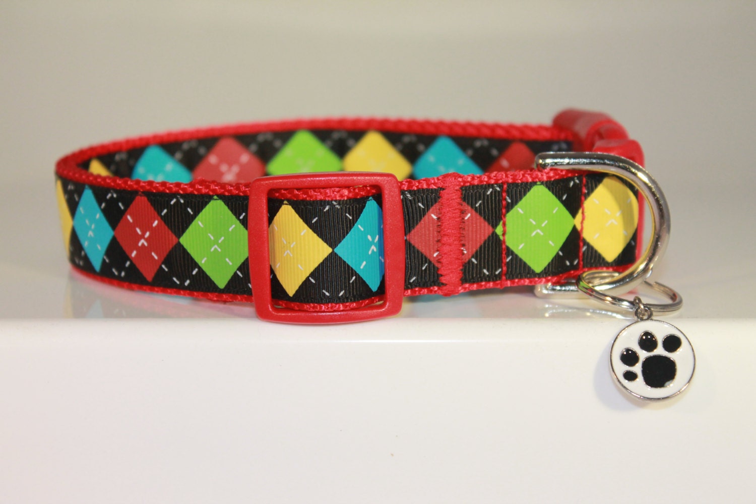 Large 1" Red Argyle Collar
