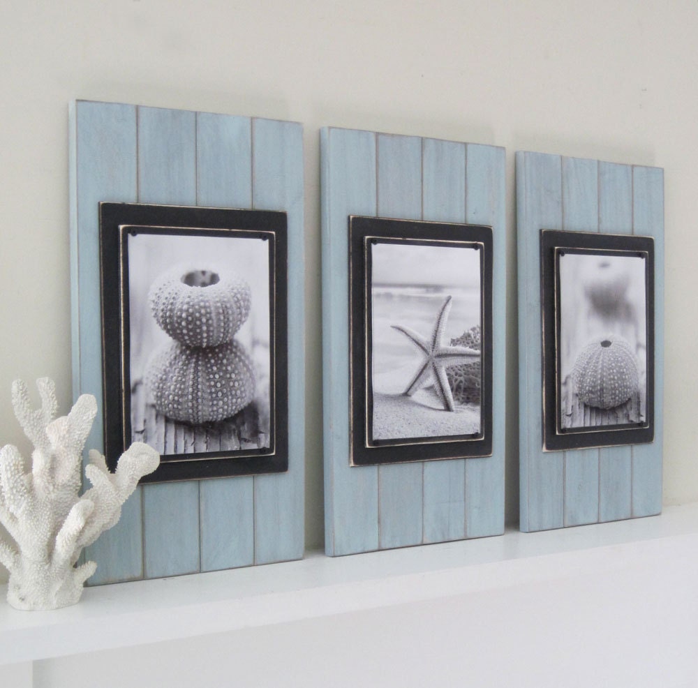 Set of 3 Long and Large 14x24 Plank Frames for 8x10 in Seafoam and Black