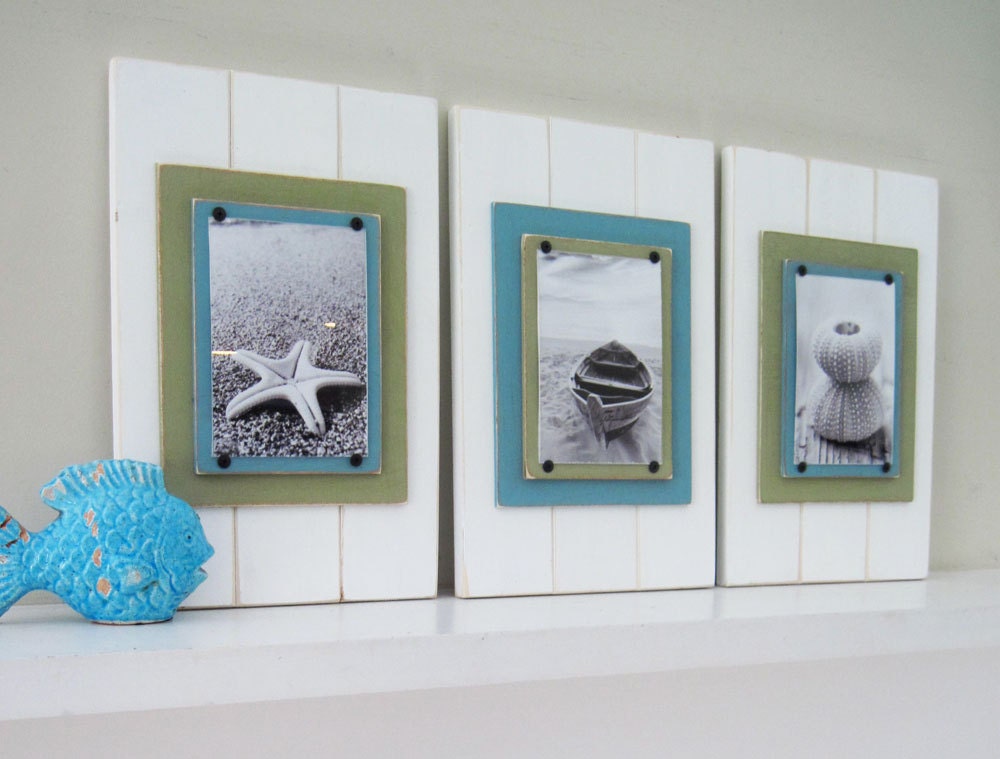 Set of 3 5X7 Plank Frames in White, Turquoise and Green