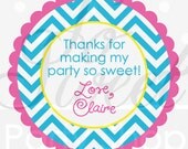 24 Girls Birthday Favor Sticker Labels - Chevron Birthday Decorations with Polkadots - Teal, Pink, Yellow Il_170x135