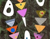 Retro art original collage abstract colorful graphic painting green black pink