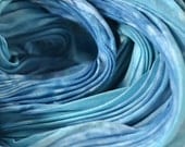 Pleated Silk Scarf, Hand Dyed in Blues