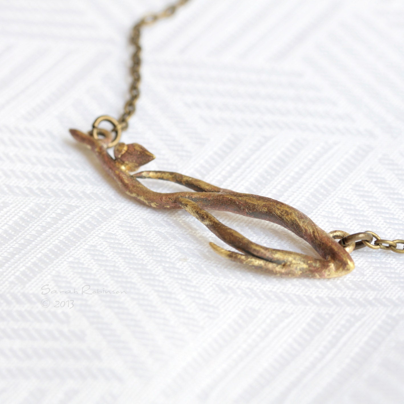 Bird on a Branch Necklace Brass OOAK Pendant