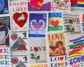 Rainbow of Love 50 Vintage Modern Mix Heart Postage Stamps Valentines Romance US Valentine Mothers Day Wedding Anniversary Philately