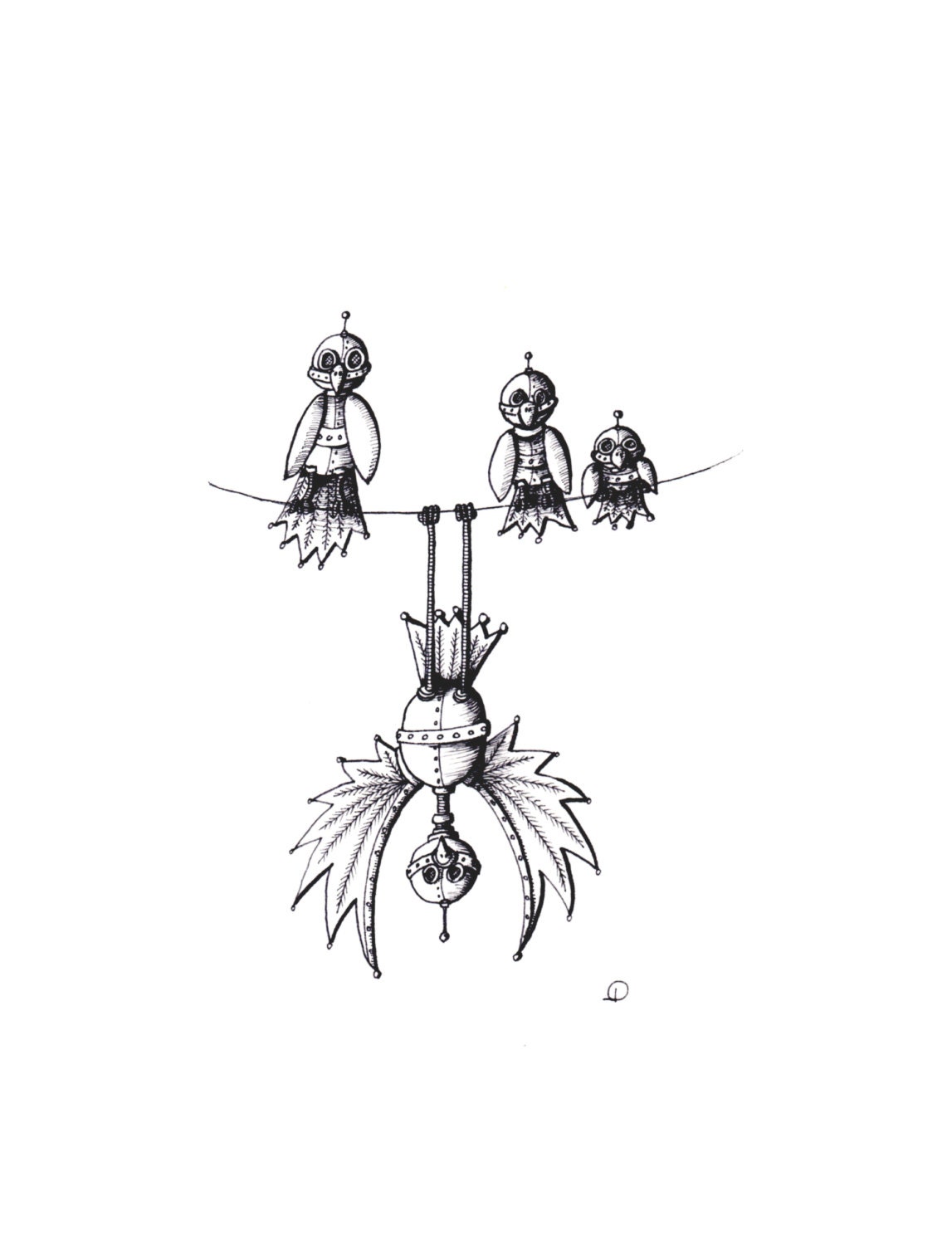 Robot Pen and Ink Illustration Art Print 4x6 - Daryl Was Different