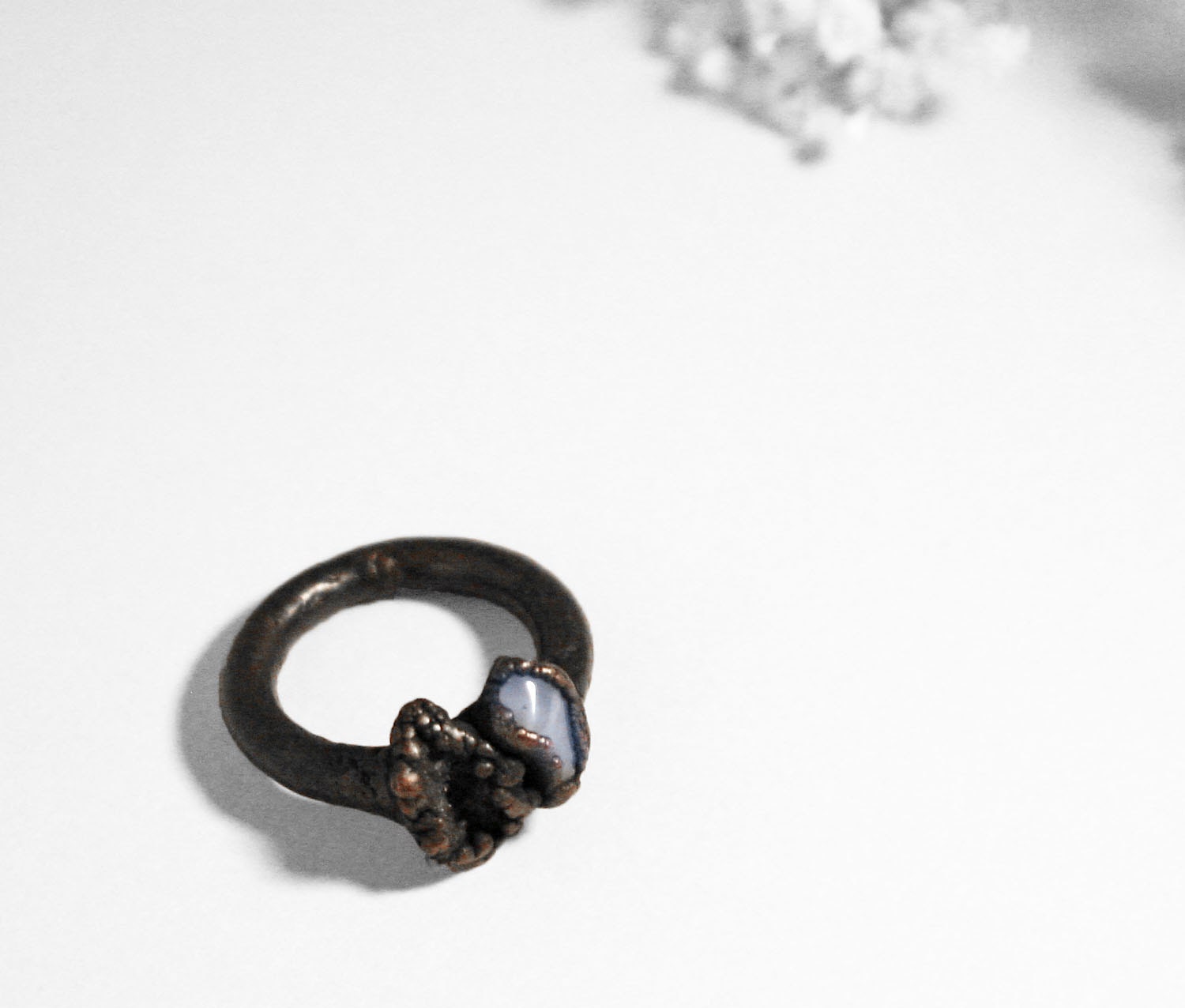 Lightning Ring in Cornflower // Fulgerite and Blue Lace Agate Copper Ring Gemstone Mineral Artisan Electroformed Ring ( 5.5 - 6 )