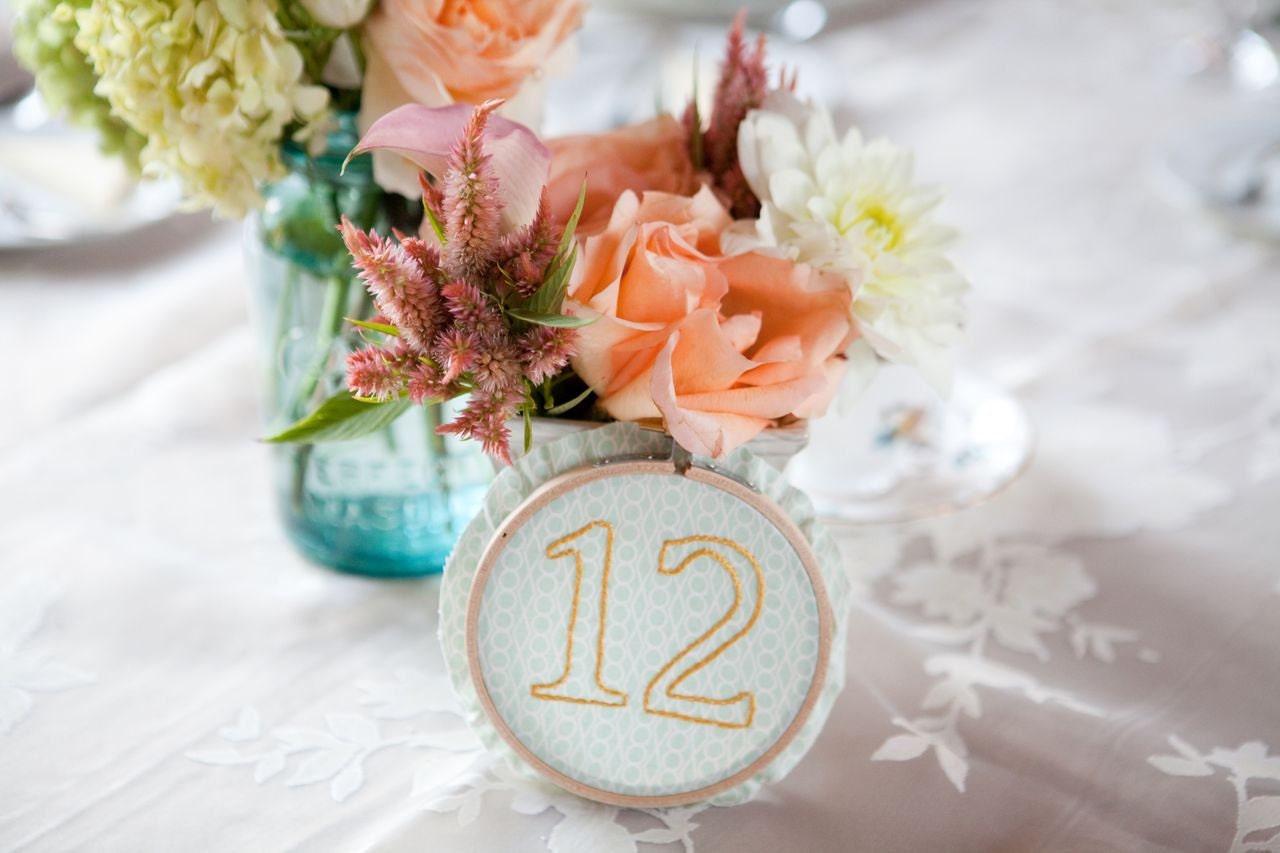 Custom Embroidered Table Numbers for Wedding. SET OF TEN. Hand Stitched in Embroidery Hoops by merriweathercouncil