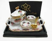 Miniature Reutter Porcelain Set Soup Tureen & Bowls Dollhouse