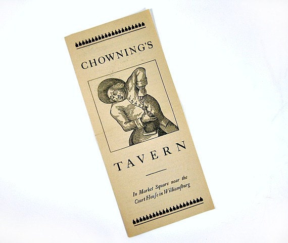 Vintage Colonial WIlliamsburg Menu Chowning's Tavern 1950s