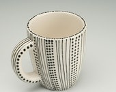 Cafe Mug - Lines and Dots Black and White Hand Painted Designs