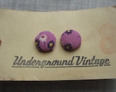 Feedsack and quilt covered earrings-Purple, White, Navy
