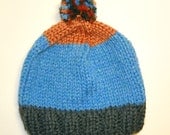 Orange Sky Blue and Charcoal Pom Pom Hat