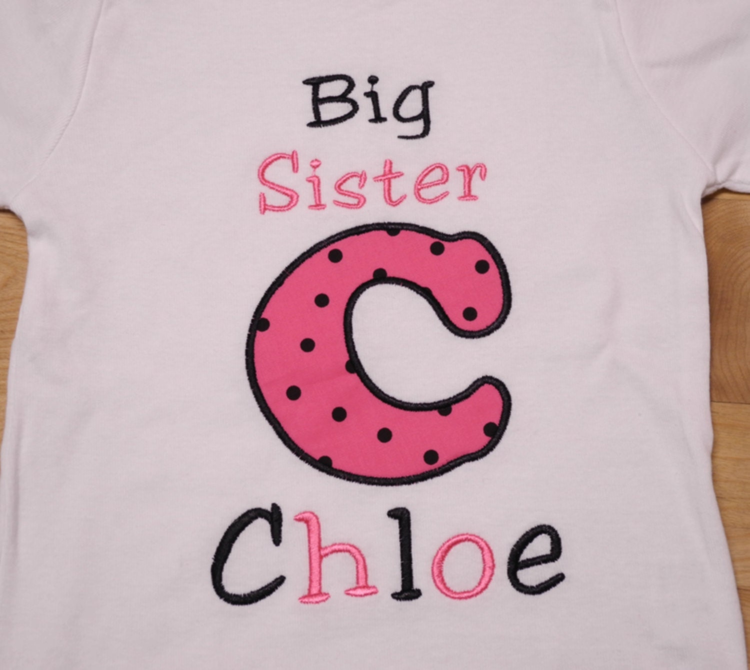 Big Sister Shirt Bright Hot Pink and Black Polka Dot