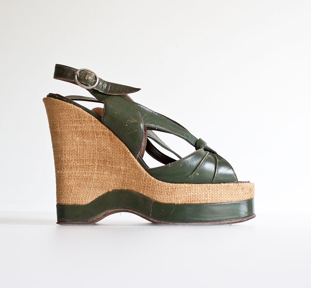 RESERVED-Vintage Italian Leather Strappy Platform Wedges by Sergio R.