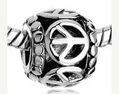 On Sale Round Peace Sign Charm Bead  fits European Bracelets