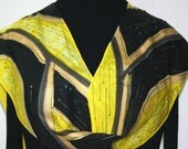 Silk Scarf Hand Painted Canary Dream. Silk Scarf in Yellow and Black. Size 8x52. Made in Colorado. 100% silk. Made to order.