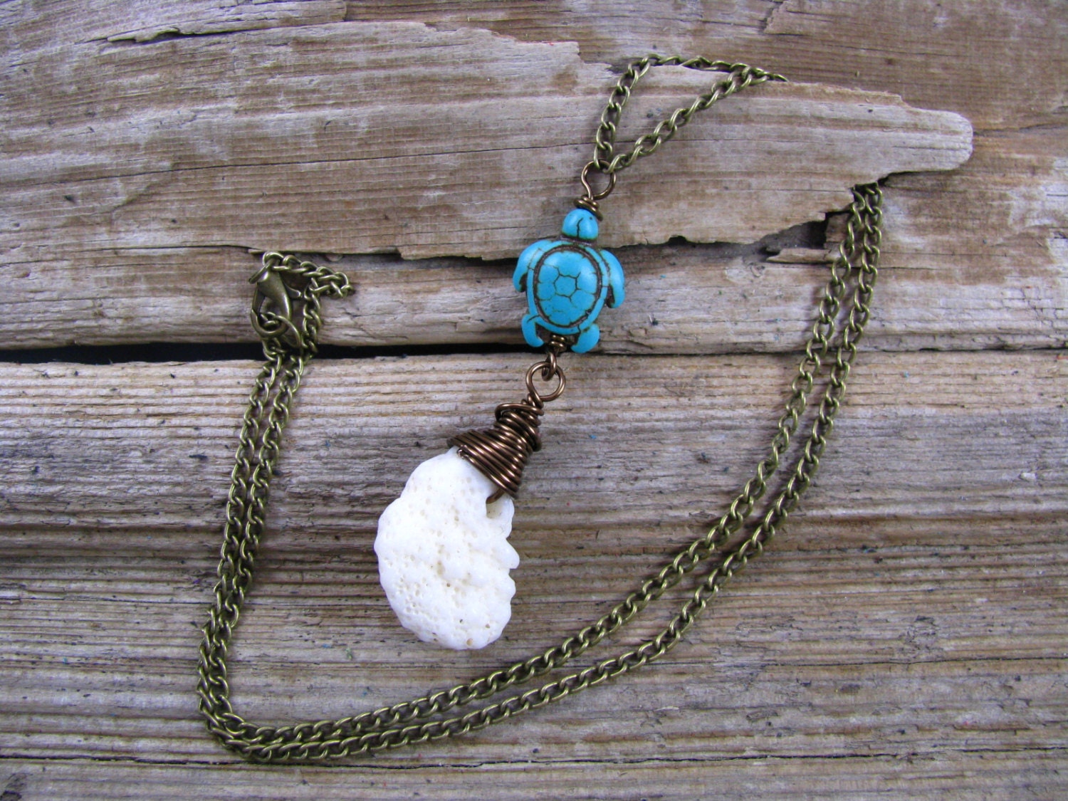 Beach Necklace, Turtle Necklace, Charm Necklacel, Beach Coral Necklace