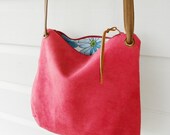 Dark pink cross-body bag / clutch purse / removable strap / upcycled