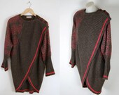 80s Brown / Coral Cocoon Cardigan m - l