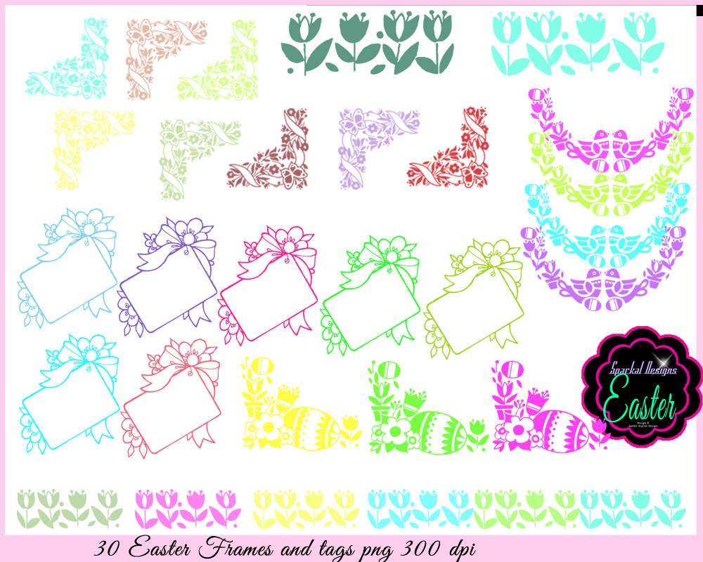 Easter Clip Art Easter Frames Corner Clip Art Tulip Elements floral clip art Scrapbooking Frames Invitation Clip art Easter Tags Instant 111 Il_570xn