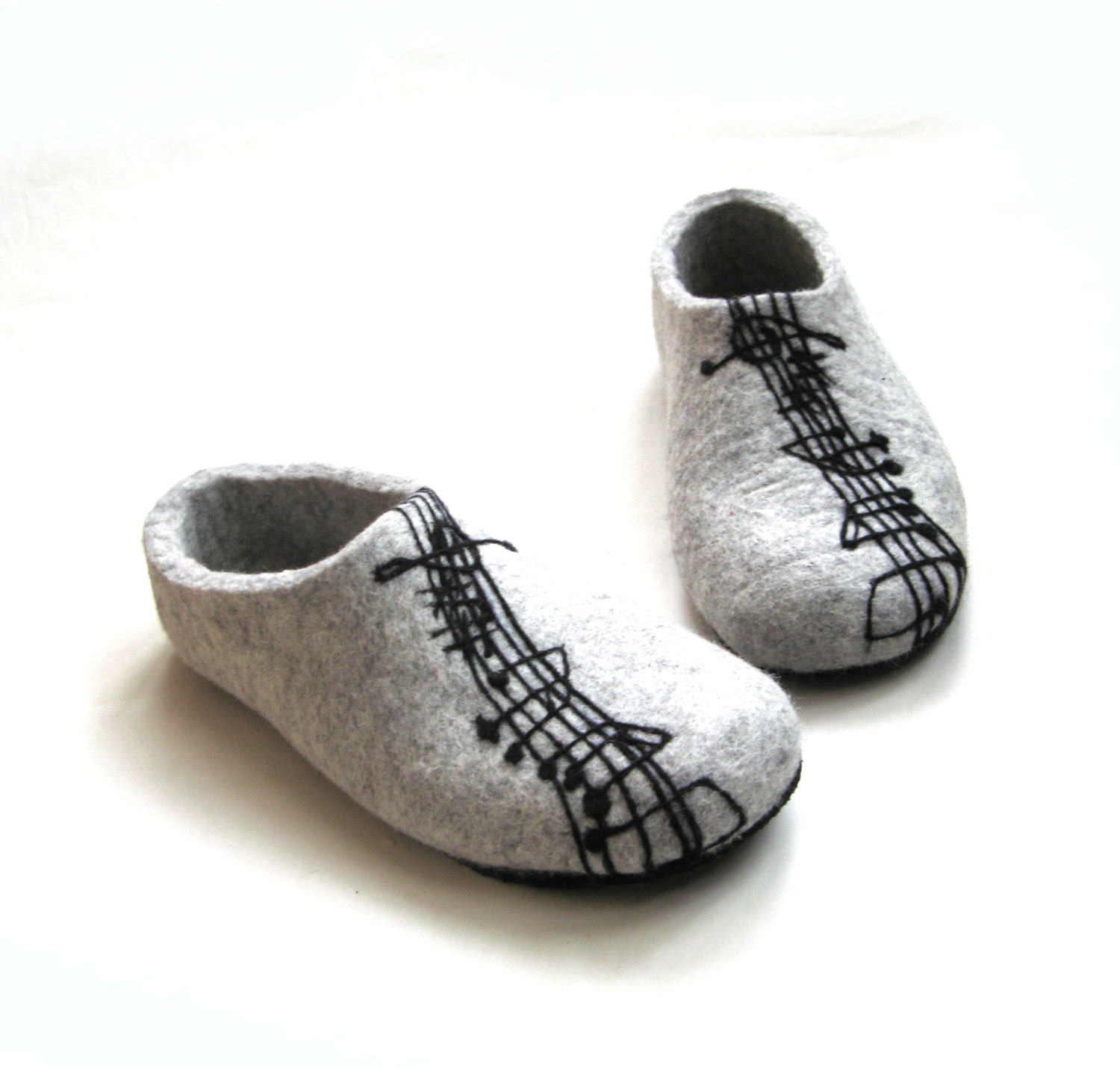 Rubber Sole Felted Wool Shoes Mirror Music Your Melody Play. High Back. Custom made in Womens sizes