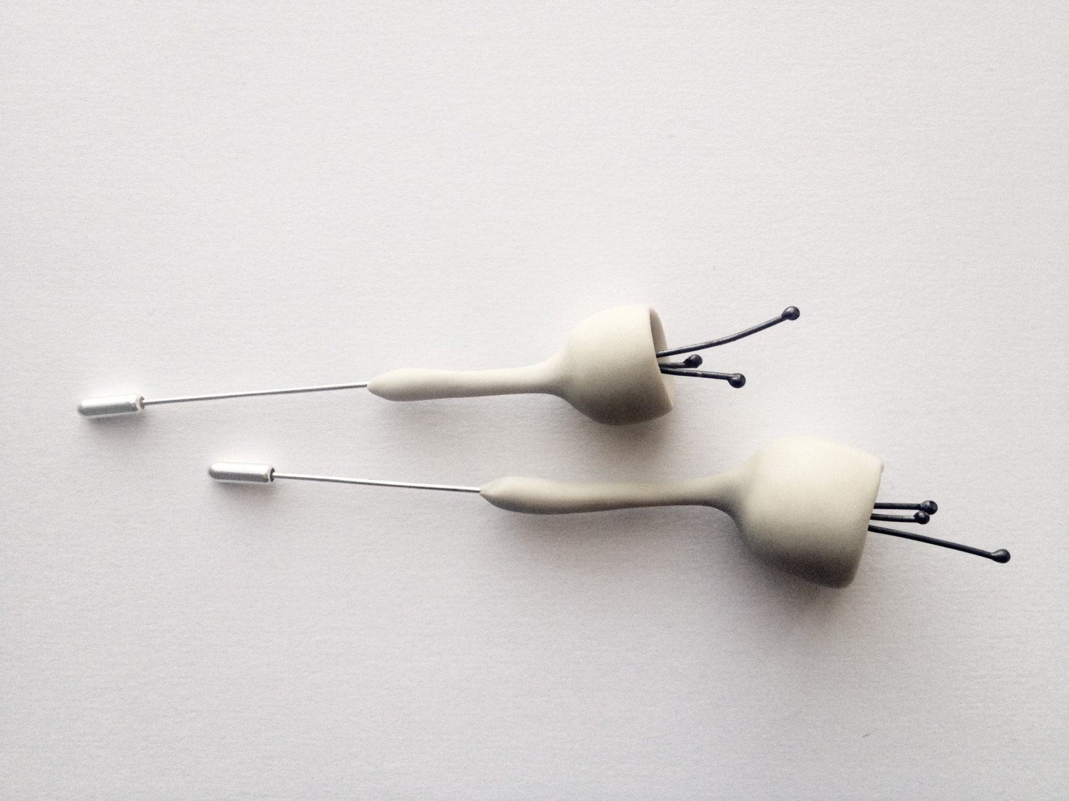organic minimal contemporary polymer clay brooch ''bell flower with oxidized silver stymones'' large size -made to order-