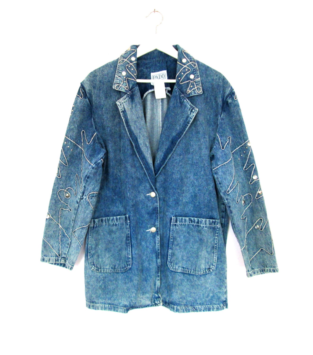 80's 90's Acid Wash Oversized Denim Blazer Coat  size - M