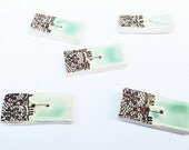 Oblong Handmade Ceramic Buttons Set of 5 Mint Green Rectangles Lace Sew Stitching Sewing Weaving Supplies Shabby Chic Modern Rustic Couture