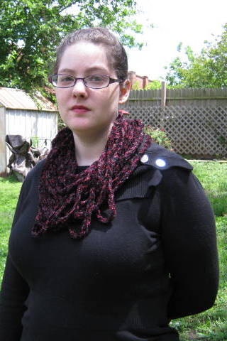 Chain Cowl Scarf, necklace, neckwarmer, black and reds and purples, chenille