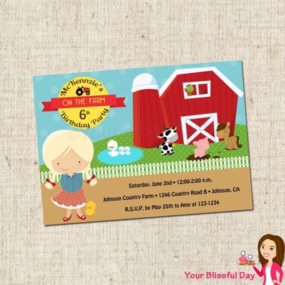 PRINTABLE Girl on the Farm Party Invitation Il_570xn
