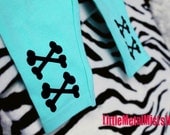 Punk Rocker Skeleton crossbones Bright turquoise blue baby leggings tights / skinny pants 3-6 months Heavy metal clothes. Alternative girl