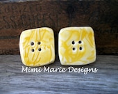 Handmade Polymer Clay Buttons Yellow Faux Ceramic Textured Square