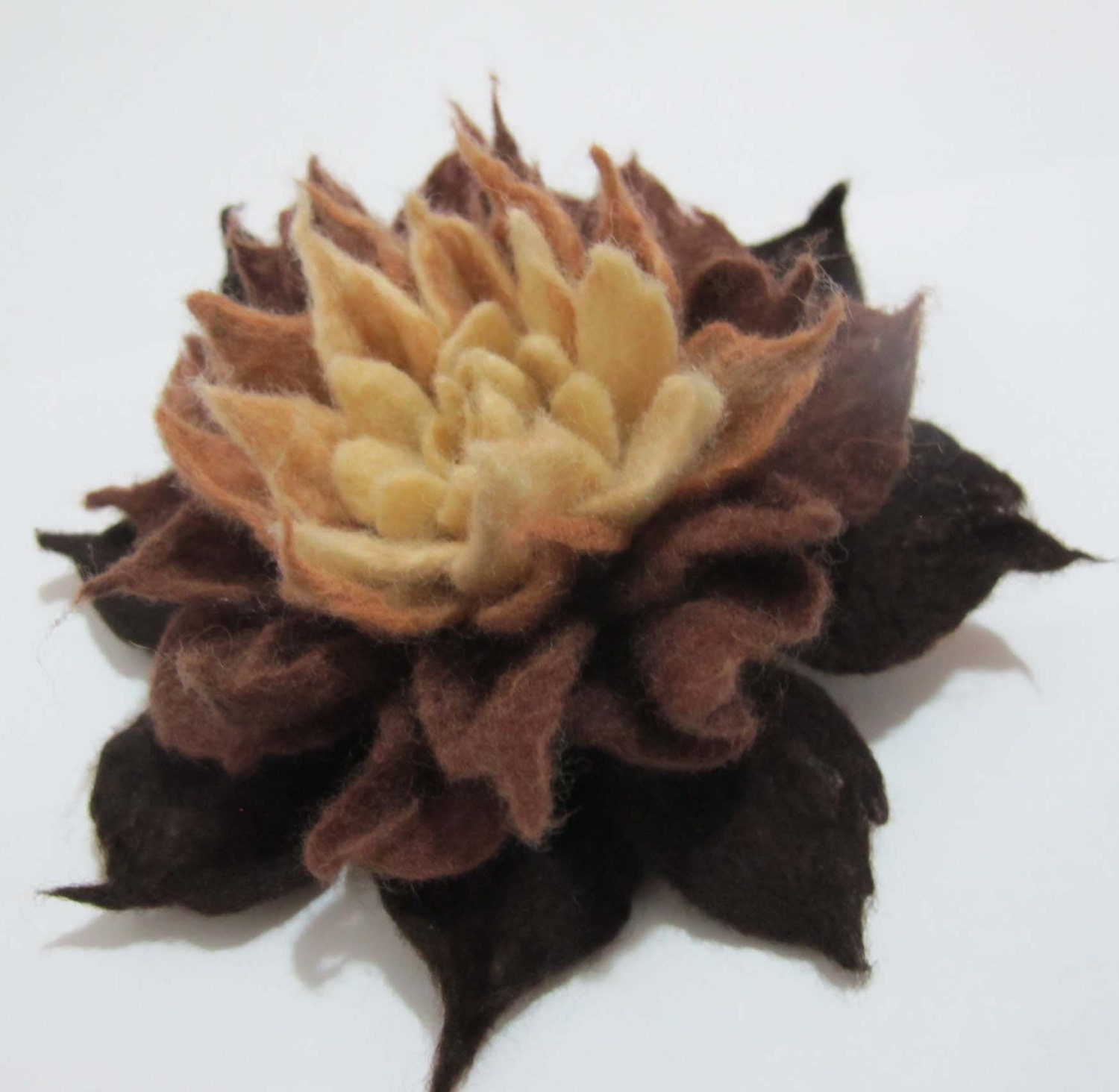 Felted  flower brooch Eco-friendly coffee cream handmade jewelry for women