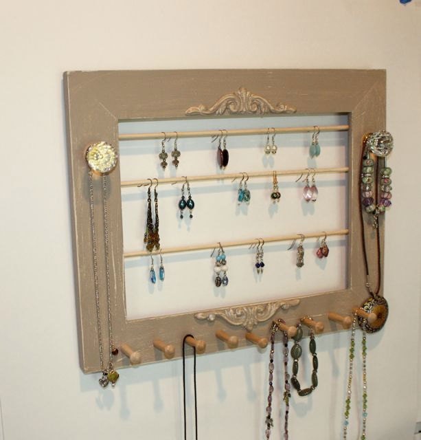 Distressed Earring Jewelry Organizer Display Wood Frame Accessory Holder.
