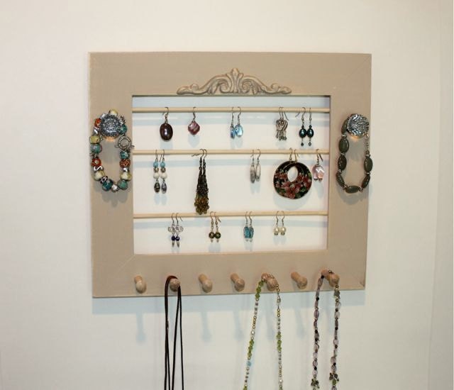 Jewelry Holder Organize Earrings, Necklaces and Bracelets Earring Wall Mounted Wooden Frame.