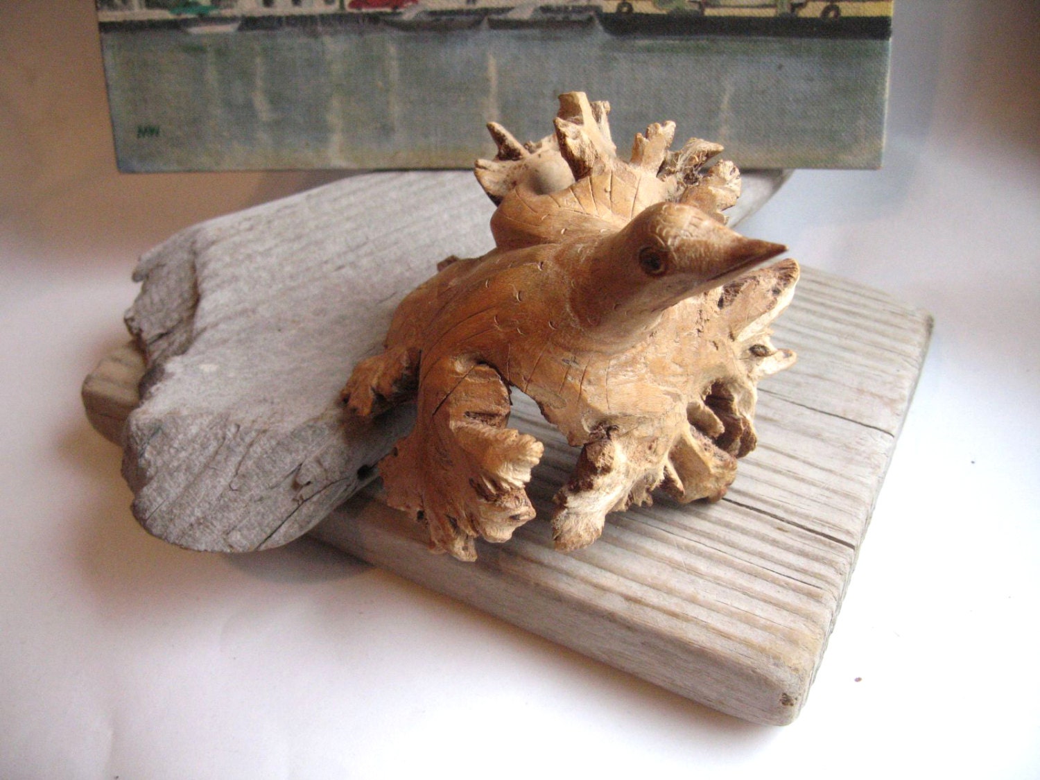 vintage bird carving from tree burl