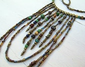 Bohemian Seed Bead Bib Necklace: Rustic, Czech Glass, Beaded Fringe. Layered Strands, Mixed Colors