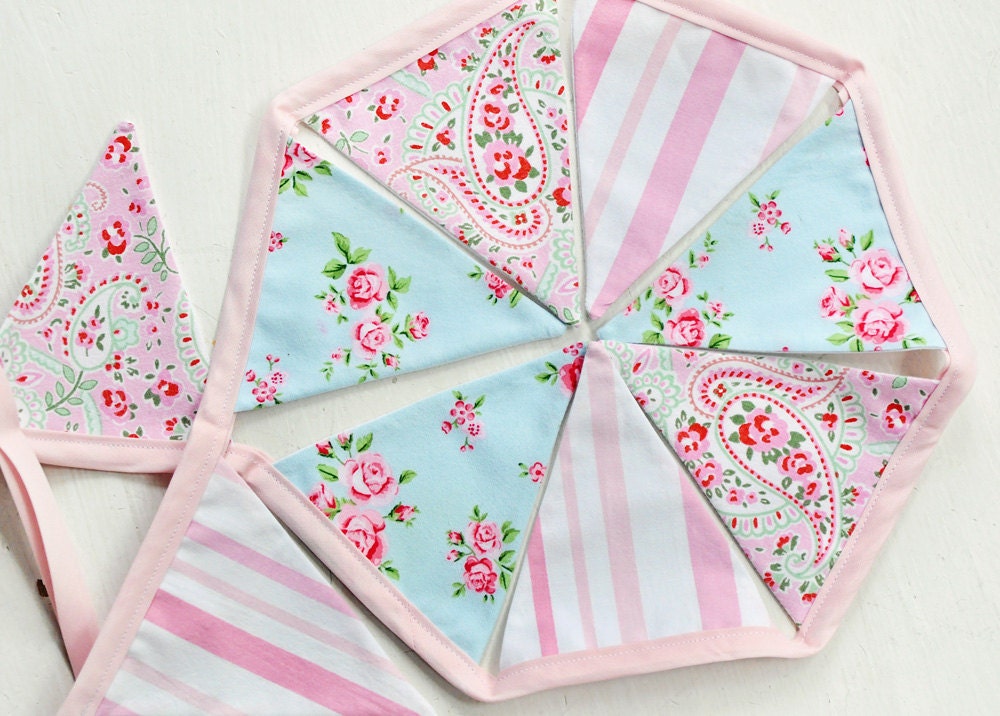 Fabric bunting banner Pink and Aqua