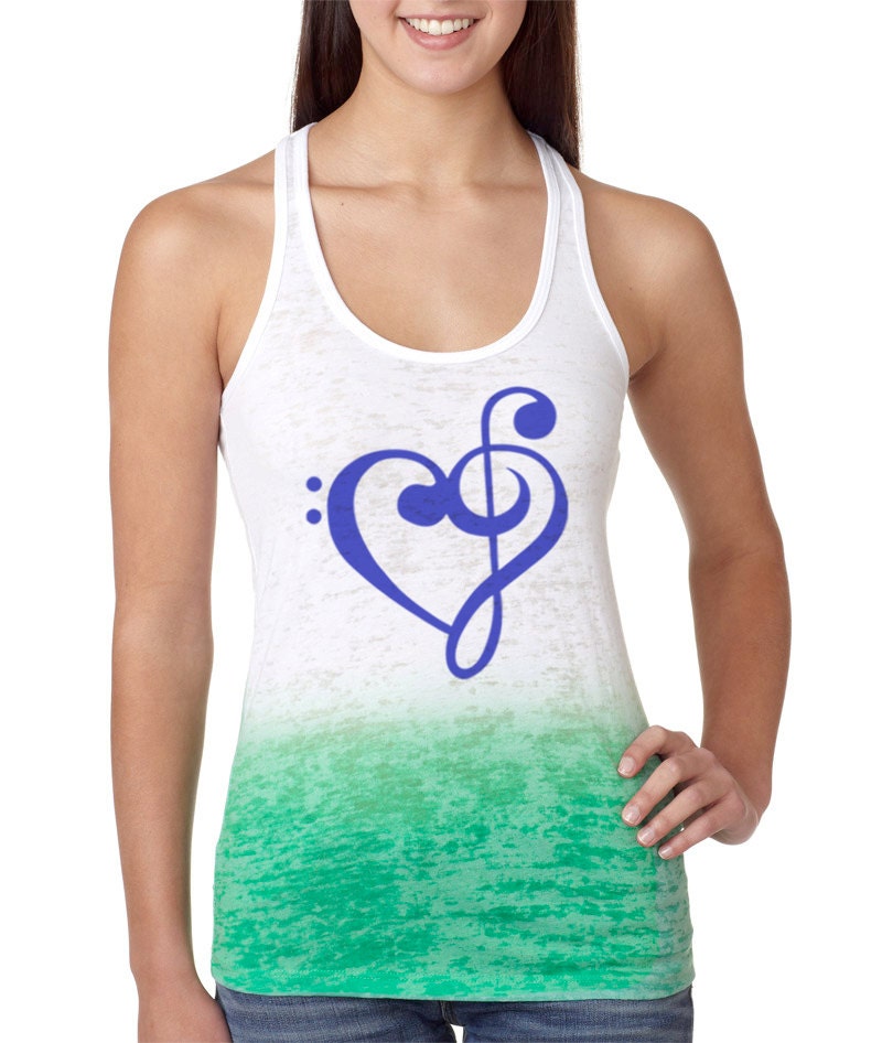 Music Heart Treble Bass Clef Burnout Ombre Racerback Tank Top