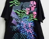 Vintage 90s Wacky Bright Colored T Shirt With Skulls and Rad Designs Unisex