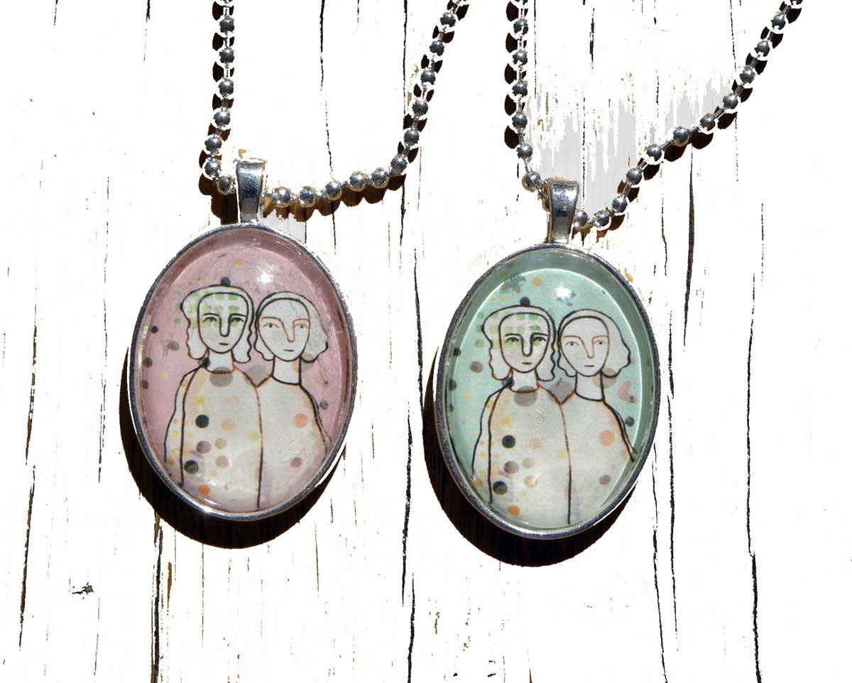Handmade jewelry Art to wear mother daughter sister bridesmaids gift unique jewelry Pendant  pink mint